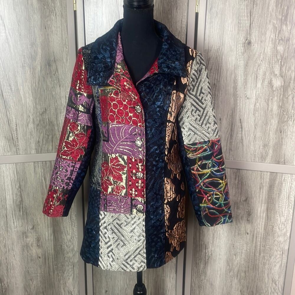 Vintage Sasha Fabiani bohemian mixed media brocade patchwork long jacket S